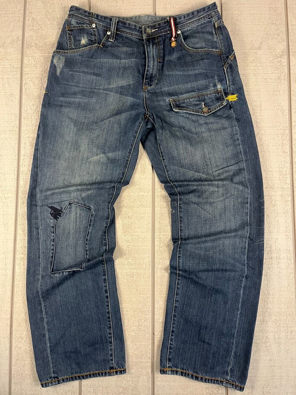 Artful Dodger Embroidered Graphic Straight Jeans Men 36 Blue Streetwear Y2K